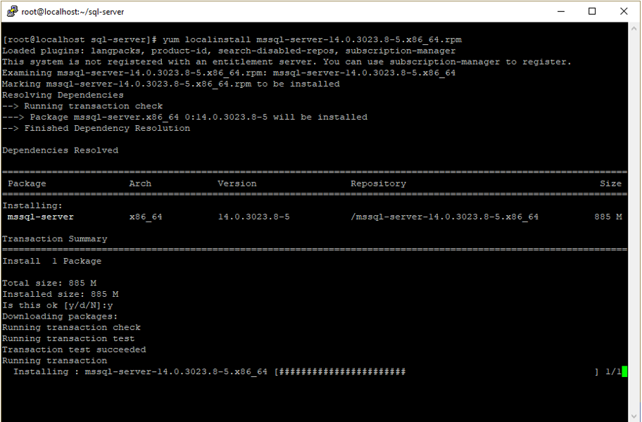 ติดตั้ง Package ของ Database Engine ด้วยคำสั่ง yum