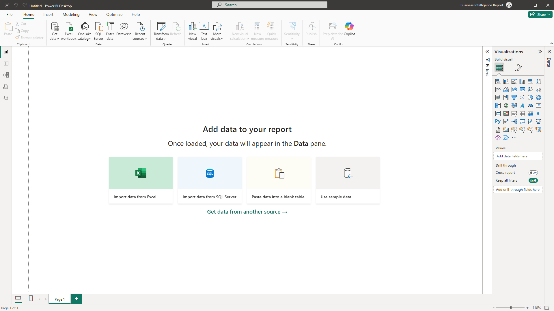 หน้าตาของ Power BI Desktop