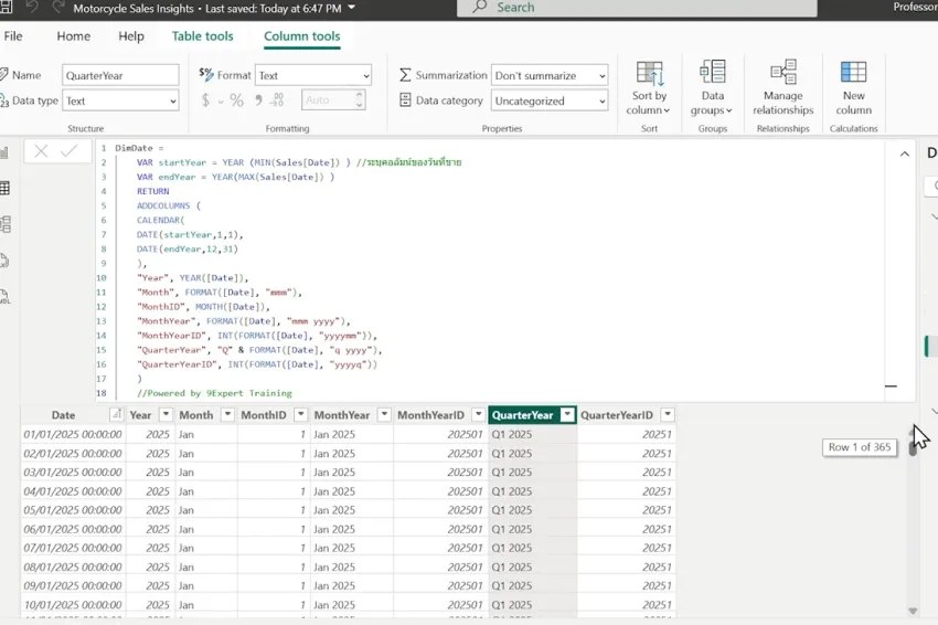  create-table-with-date-dimension-dax-code