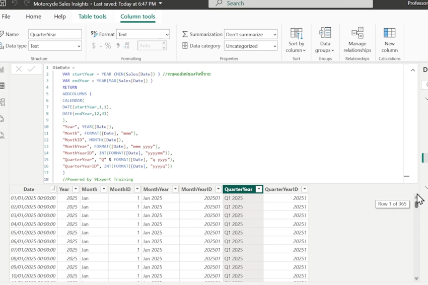  create-table-with-date-dimension-dax-code