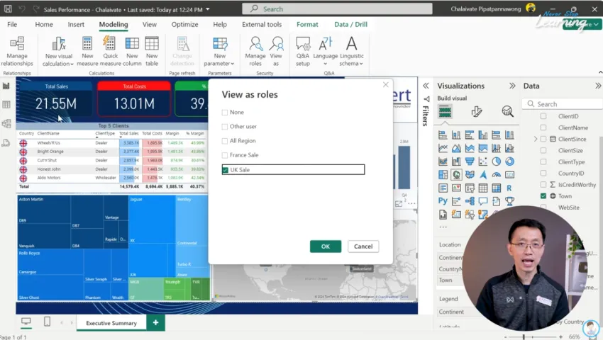 หลังจากกดเครื่องที่ชื่อว่า View as เรียบร้อยแล้ว จะมีหน้าต่างแสดง Role ที่เรามีการสร้างเอาไว้